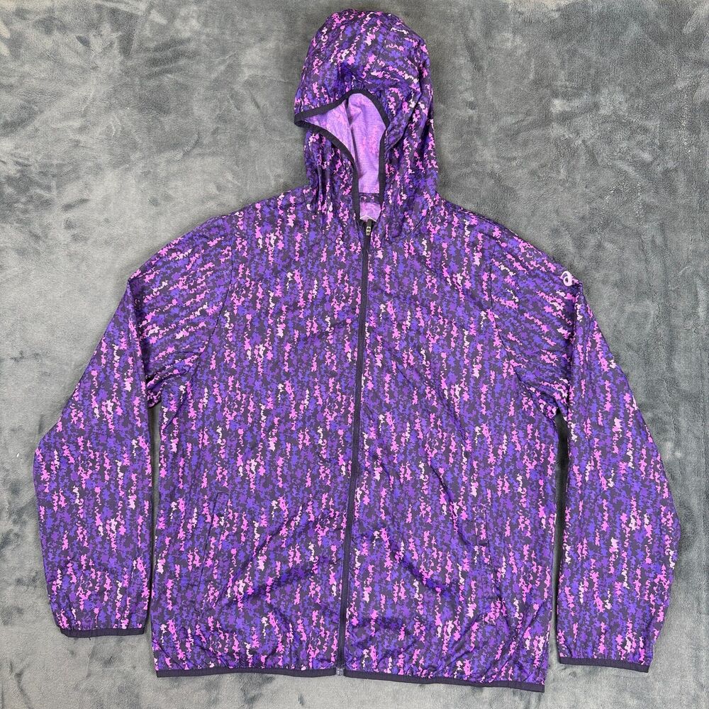 Asics Full Zip Regular Orchid Brushstroke Hooded Packable Jacket Women's Size XL